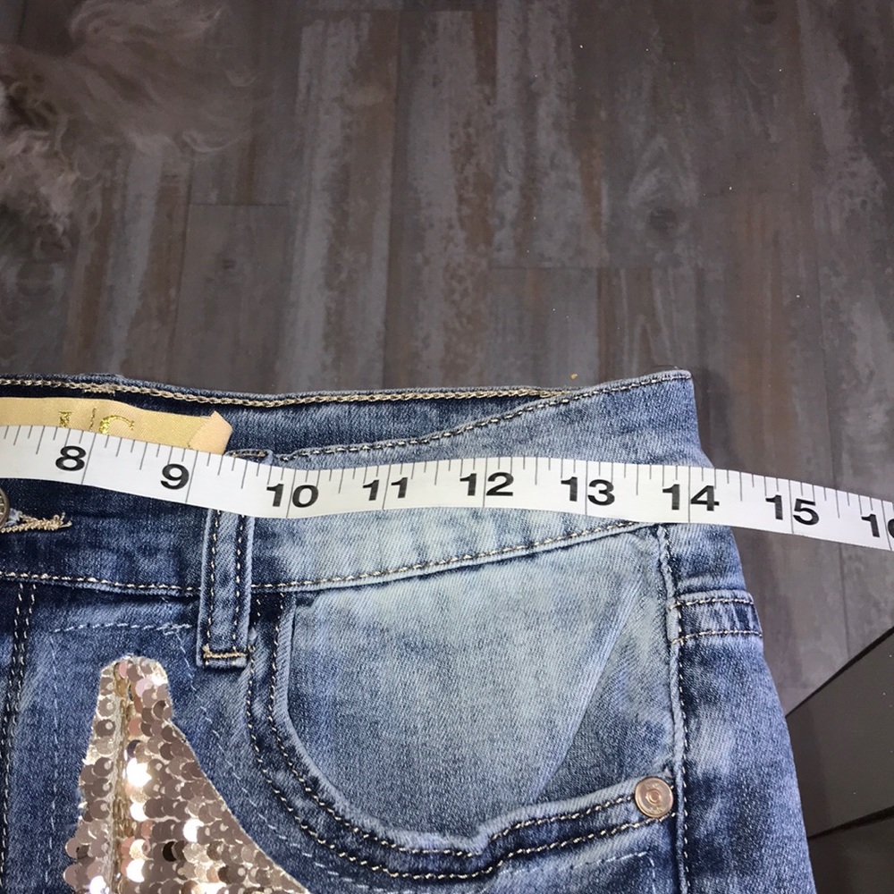 Silver Sequin Denim Shorts  LC Lizette Collection - Picture 6 of 7